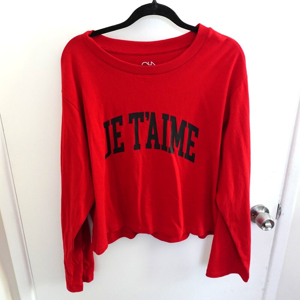 Chaser Je T'Aime Red Cotton Cropped Sweatshirt Top XL Lounge Casual French Girl